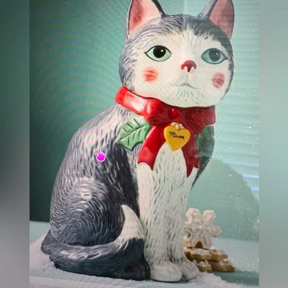 Anthropologie ♥️Peluche 🐱 Darling Cat Ceramic Cookie Jar with Red Bow